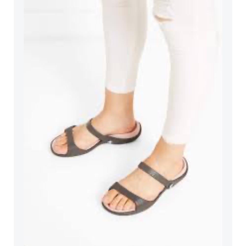 Crocs Cleo Black Lavender Dual Strap Comfort Sandal shoes slides Women's 10